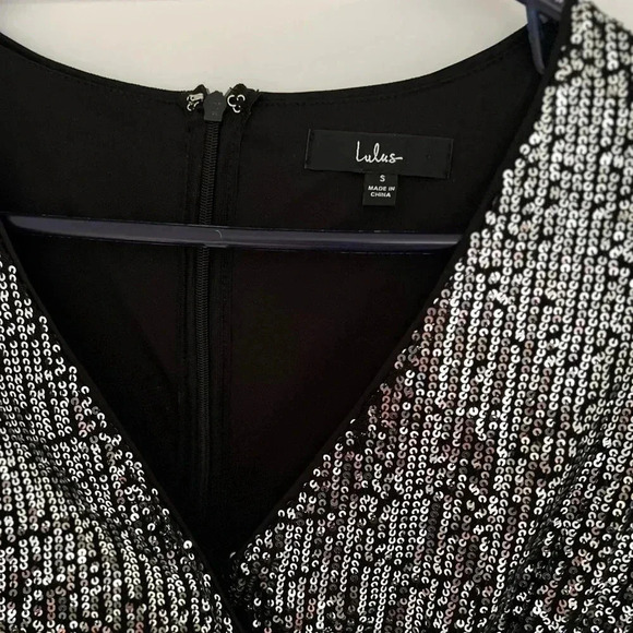 Lulu's Sparkling Black and Silver Long Sleeve Dress - Picture 3 of 4